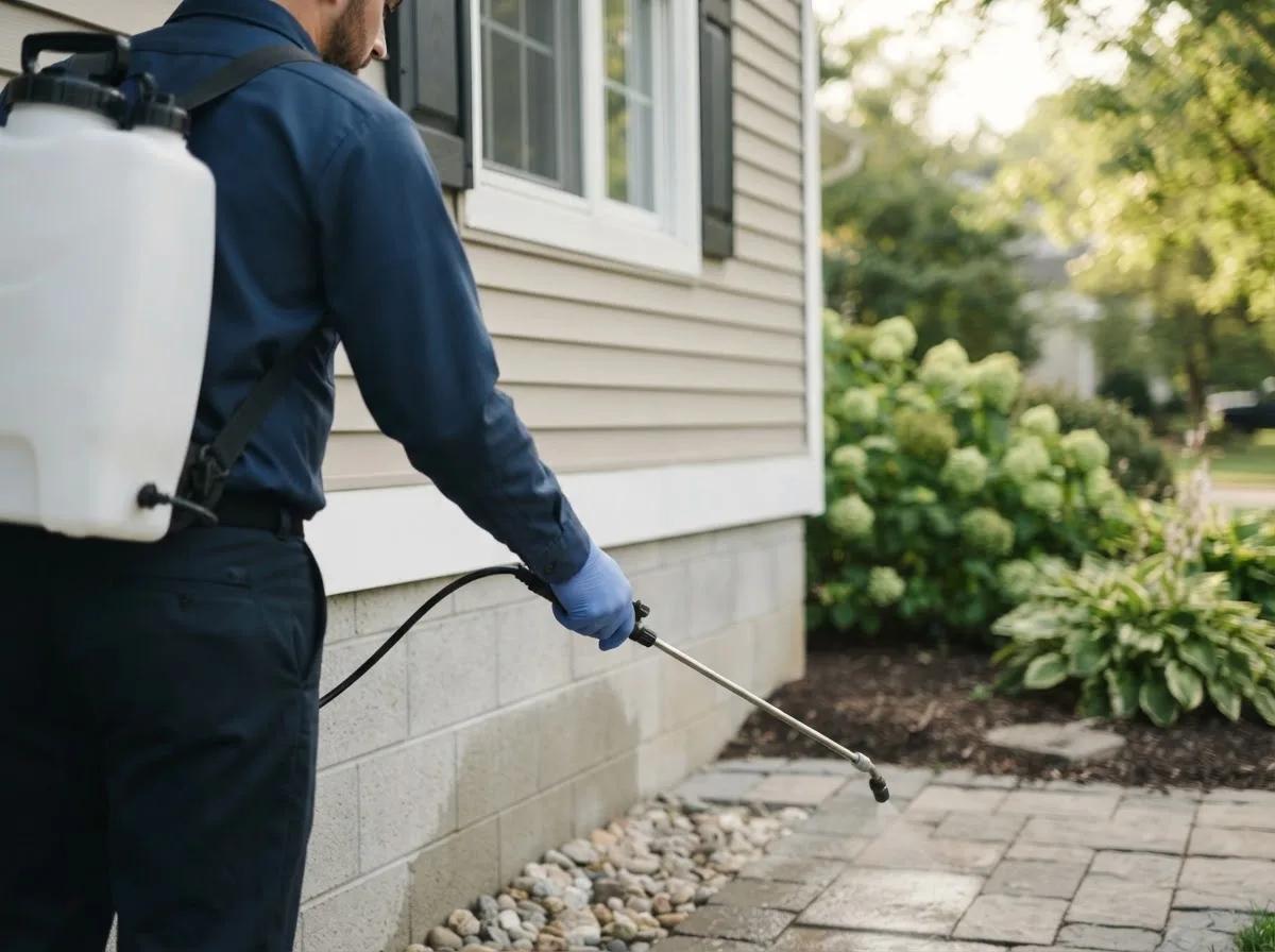 Pest control technician inspecting a home in English, IN